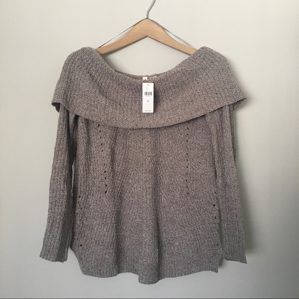 Anthropologie Taupe Off the Shoulder Sweater (HP🎉) - Picture 5 of 8